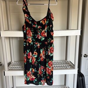 Xhilaration Black Floral Off Shoulder Strap Mini Dress